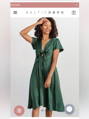 Baltic Born Forest Green Midi Dress with Front Tie